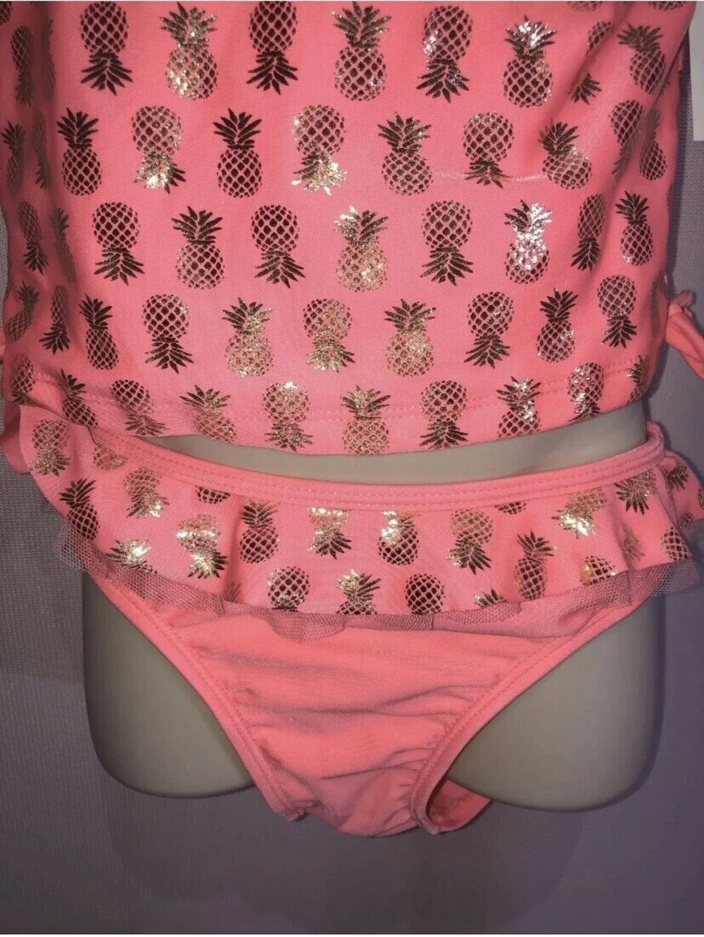New with Tags Real Love Infant 2 PC Size 24M Pink Gold Pineapple Swimsuit Bikini